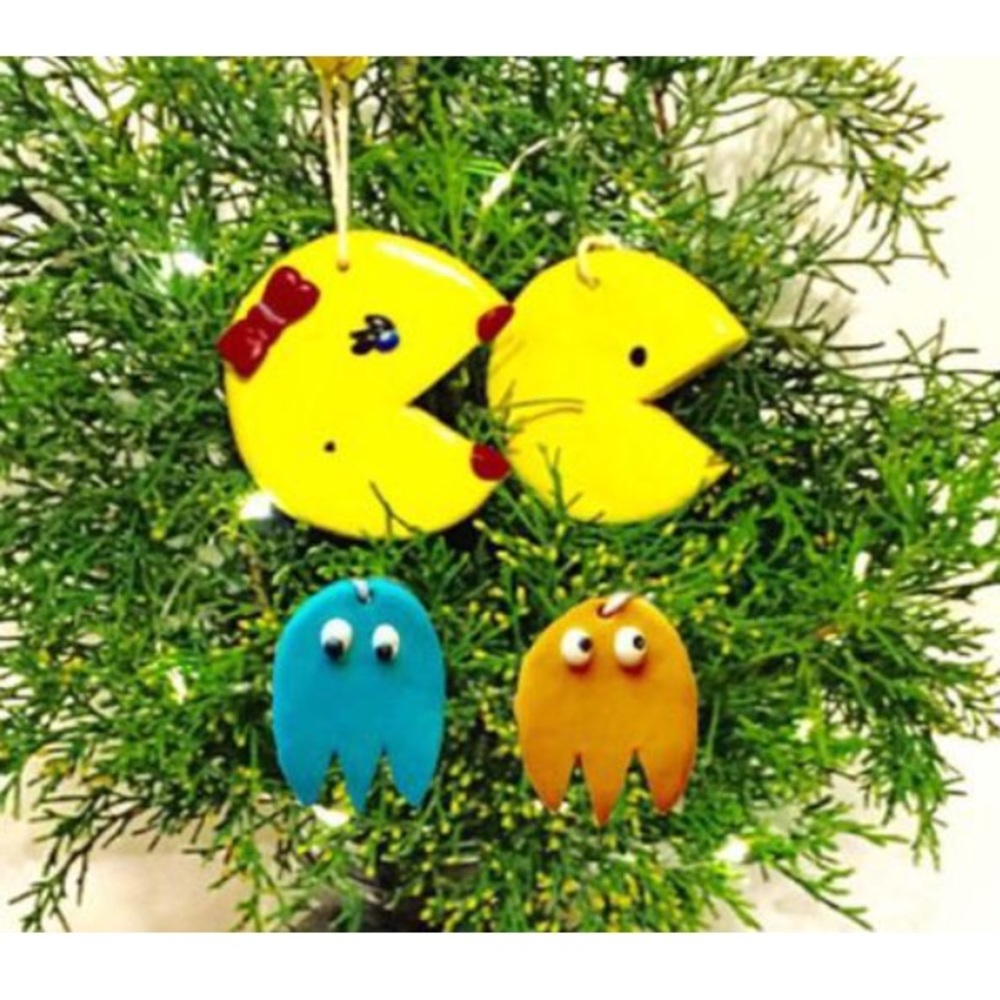 80s Christmas Pac-Man Ornaments